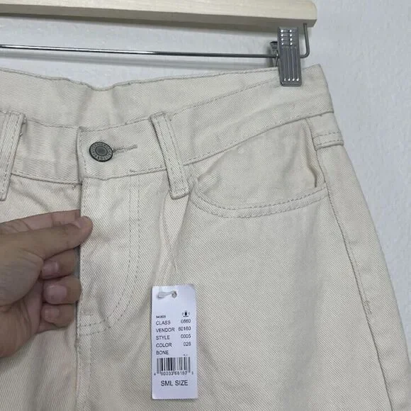 Brandy Melville Jeans Galt Small 26 Flared Cream Bootcut 100% Cotton Denim NEW - Picture 6 of 14